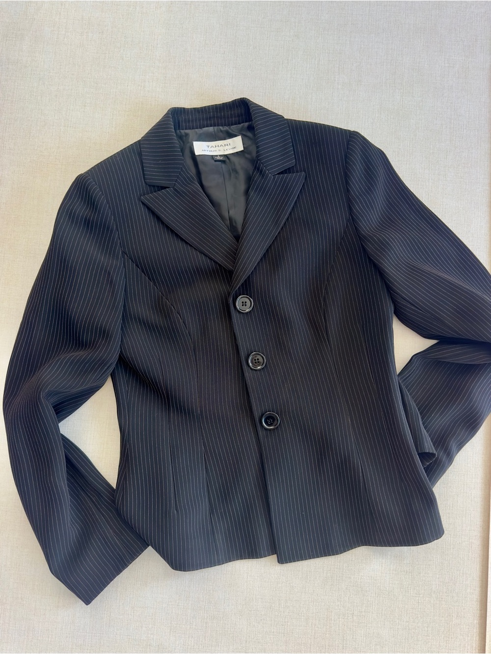 Tahari Gray Pinstripe Three-Button Blazer